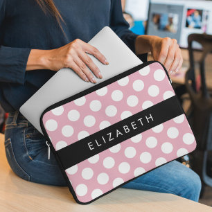 Housse Pour Ordinateur Portable Pois roses, Motif Pointe Polka, Votre Nom
