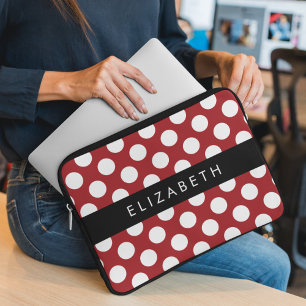 Housse Pour Ordinateur Portable Pois Rouges, Motif Polka Dot, Votre Nom