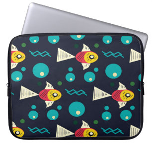 Housse Pour Ordinateur Portable Poisson coloré avec vagues dans la mer. Géométrie