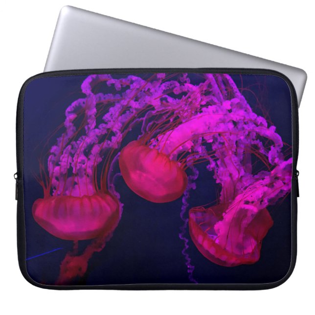 HOUSSE POUR ORDINATEUR PORTABLE POISSON DE JELLES ROSES SOUS LA MER (Devant)