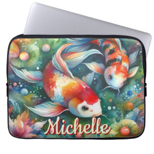 Housse Pour Ordinateur Portable Poisson Koï Aquarelle Fantaisiste Personnalisée