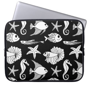 Housse Pour Ordinateur Portable Poisson Motif : Motif noir blanc.