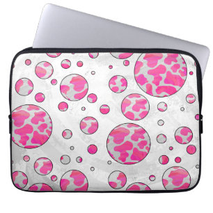 Housse Pour Ordinateur Portable Poka Dot Vache rose et blanc
