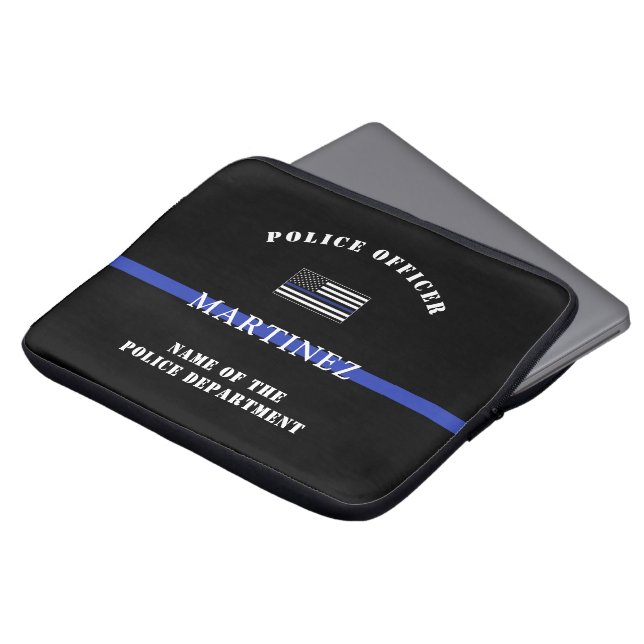 Housse Pour Ordinateur Portable Police de ligne bleue mince personnalisée Police U (Devant haut)