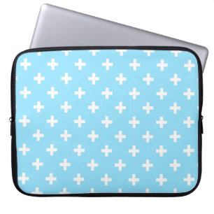 Housse Pour Ordinateur Portable Polka blanche croise sur bleu bébé