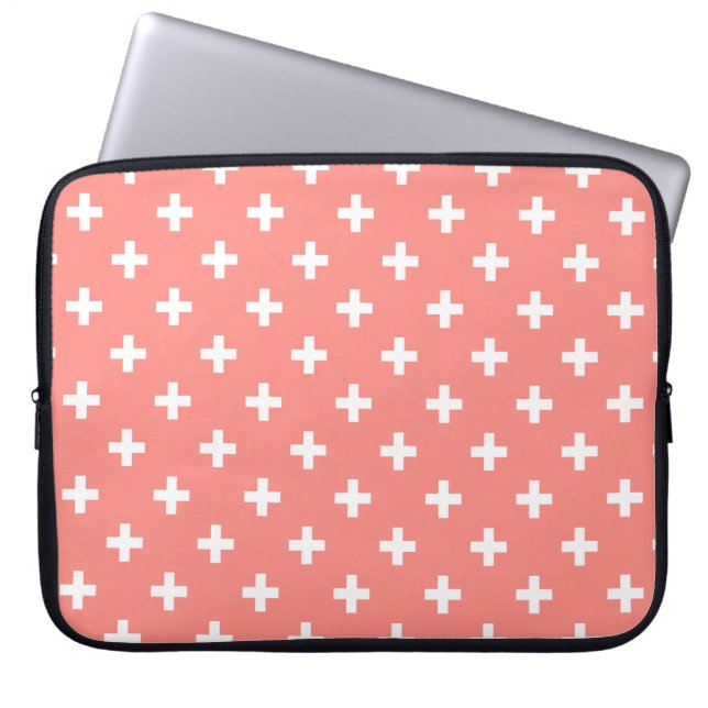 Housse Pour Ordinateur Portable Polka blanche croise sur la pêche (Devant)