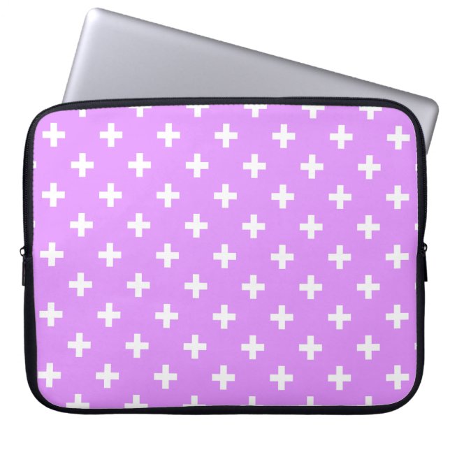 Housse Pour Ordinateur Portable Polka blanche croise sur lilas (Devant)