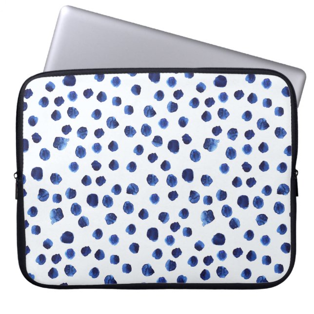 Housse Pour Ordinateur Portable Polka Bleue : Aquarelle Point sans joint. (Devant)