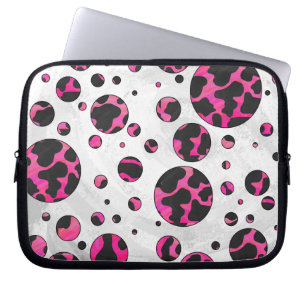Housse Pour Ordinateur Portable Polka Dot Cow Hot Rose et Black Print