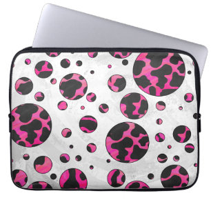 Housse Pour Ordinateur Portable Polka Dot Cow Hot Rose et Black Print