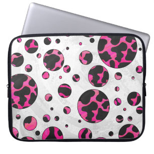 Housse Pour Ordinateur Portable Polka Dot Cow Hot Rose et Black Print