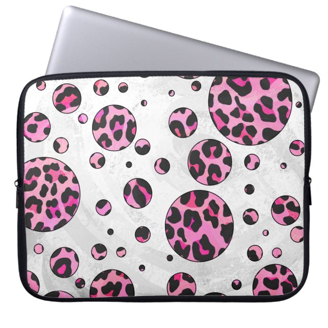 Housse Pour Ordinateur Portable Polka Leopard Pot noir et rose chaud (Devant)