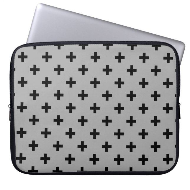 Housse Pour Ordinateur Portable Polka noire croise sur gris (Devant)