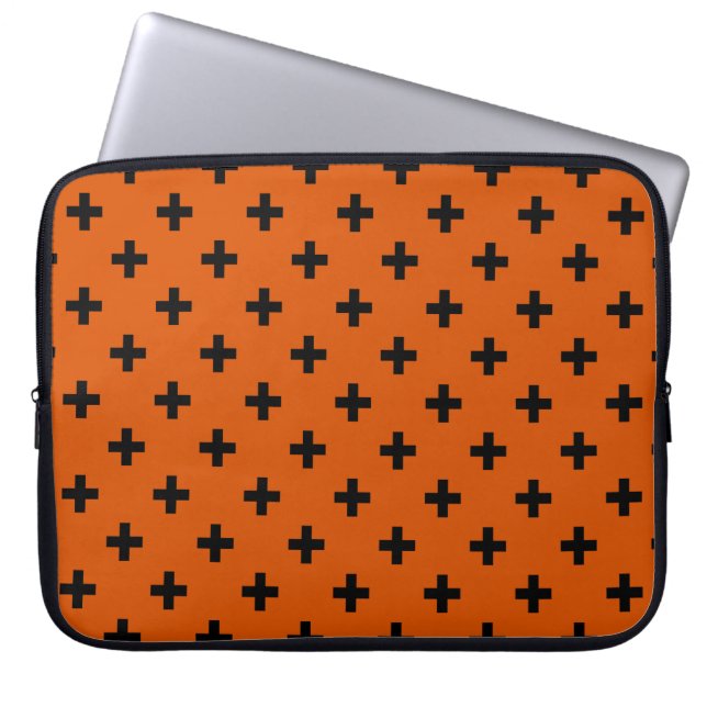 Housse Pour Ordinateur Portable Polka noire croise sur orange (Devant)