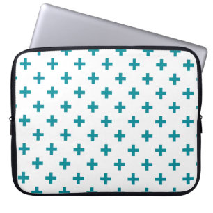 Housse Pour Ordinateur Portable Polka turquoise croise sur blanc