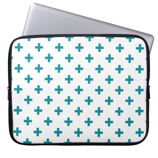 Housse Pour Ordinateur Portable Polka turquoise croise sur blanc (Devant)