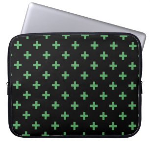 Housse Pour Ordinateur Portable Polka verte croise sur noir