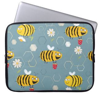 Housse Pour Ordinateur Portable Pollinant Les Abeilles, Flower Garden Scene.
