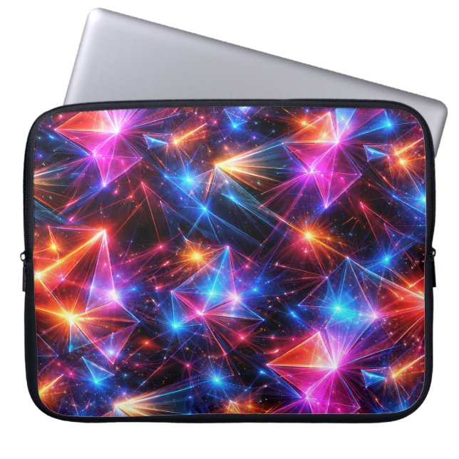 Housse Pour Ordinateur Portable Polygone Néon Abstrait avec Explosions (Devant)