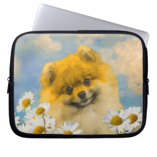 Housse Pour Ordinateur Portable Poméranien dans Daisies Peinture - Art Chien origi