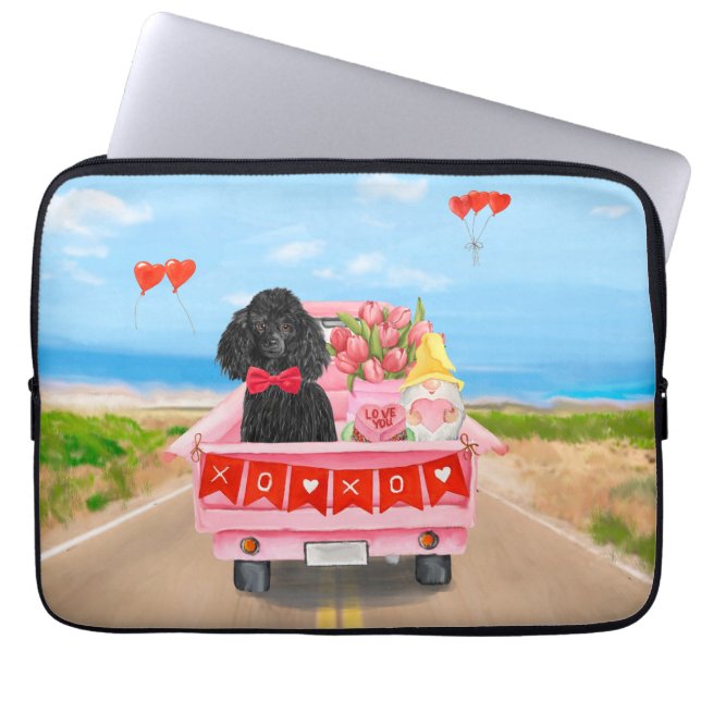 Housse Pour Ordinateur Portable Poodle Chien Saint-Valentin Coeurs de Camion (Devant)