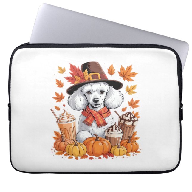Housse Pour Ordinateur Portable Poodle Thanksgiving Boissons Café Automne Feuilles (Devant)