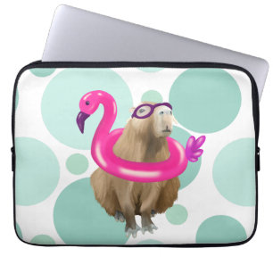 Housse Pour Ordinateur Portable Pool Party Cute Capybara Avec Flotte Flamant rose