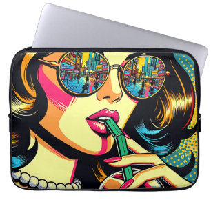 Housse Pour Ordinateur Portable Pop Art Bande Dessinée Belle Femme Buvant du Boba
