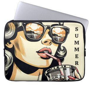 Housse Pour Ordinateur Portable Pop Art Bande Dessinée Belle Femme Buvant un Soda