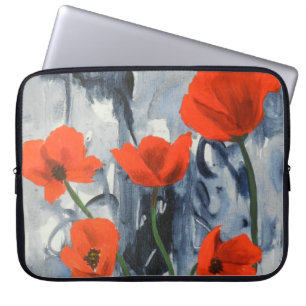 Housse Pour Ordinateur Portable Poppies rouges sur gris