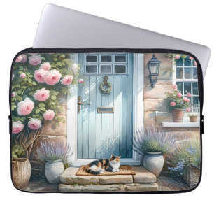 Housse Pour Ordinateur Portable Porche Floral Cottagecore avec Chat Calicot