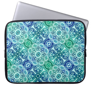 Housse Pour Ordinateur Portable Portable à manches tribal bleu vert