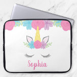 Housse Pour Ordinateur Portable Portable personnalisé à visage Unicorne floral<br><div class="desc">Cette adorable manchette d'ordinateur portable à licorne fait un cadeau merveilleux pour une fille. Personnalisez facilement avec un nom pour faire un cadeau personnalisé qu'elle aimera!</div>