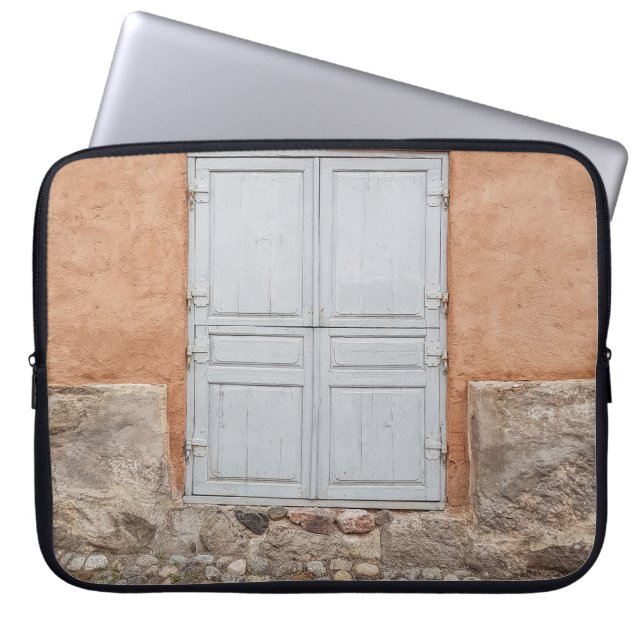 HOUSSE POUR ORDINATEUR PORTABLE PORTE EN BOIS GRIS (Devant)