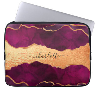 Housse Pour Ordinateur Portable Porte en or violet de Bourgogne marbre rose or nom