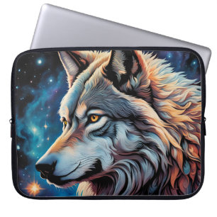 Housse Pour Ordinateur Portable Portrait de nuit du loup gris Starry
