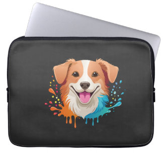 Housse Pour Ordinateur Portable Portrait d'un chien mignon avec des couleurs fluid