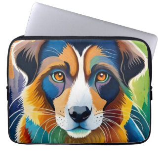 Housse Pour Ordinateur Portable Portrait en gros plan d'un chien mignon coloré