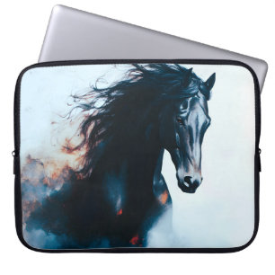 Housse Pour Ordinateur Portable Portrait minimaliste de cheval noir de course