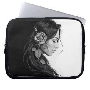 Housse Pour Ordinateur Portable Portrait noir et blanc de la belle femme art