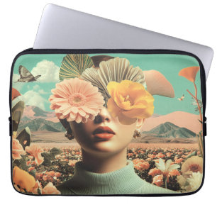 Housse Pour Ordinateur Portable Portrait surréaliste de femme avec des fleurs couv