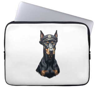 Housse Pour Ordinateur Portable Portrait vintage de Doberman de la police en noir 