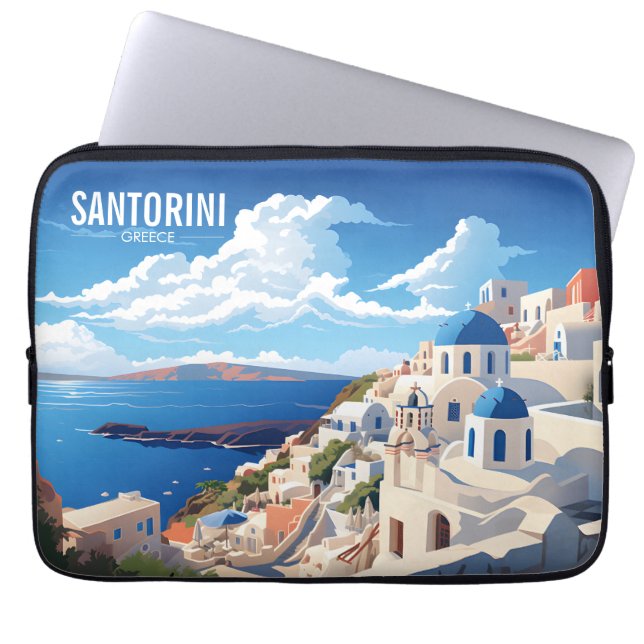 Housse Pour Ordinateur Portable Poster de voyage Santorini Grèce (Devant)