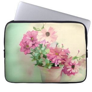 Housse Pour Ordinateur Portable Pot de fleurs d'aquarelle rose