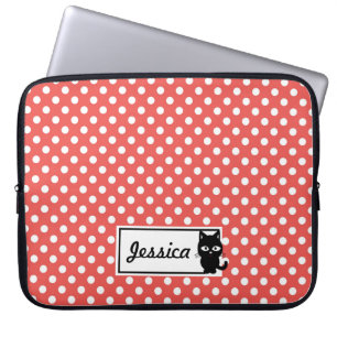Housse Pour Ordinateur Portable Pot rouge et chat noir Personnalisé