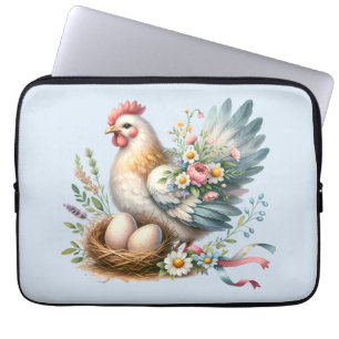 Housse Pour Ordinateur Portable Poule florale avec charme vintage de ferme