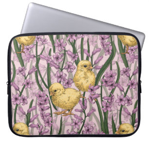 Housse Pour Ordinateur Portable Poulets et hyacinthes roses