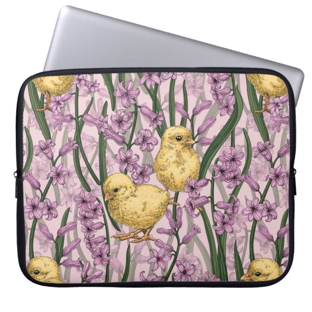 Housse Pour Ordinateur Portable Poulets et hyacinthes roses (Devant)