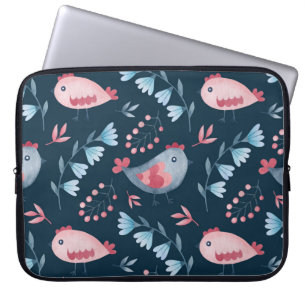Housse Pour Ordinateur Portable Poulets folkloriques : Aquarelle Motif sans coutur