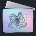 Housse Pour Ordinateur Portable poulpe bleue avec rose et bleu ombre<br><div class="desc">Ombre rose et bleu tranquille avec pieuvre bleu foncé,  illustration nautique.</div>